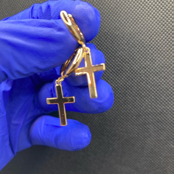 14K Gold Cross Earrings - Picture 6 of 12